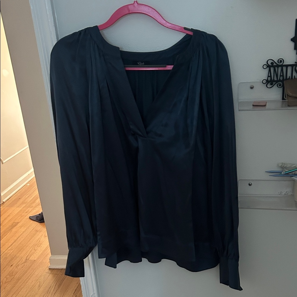 Rails Black Satin V-Neck Long Sleeve Blouse